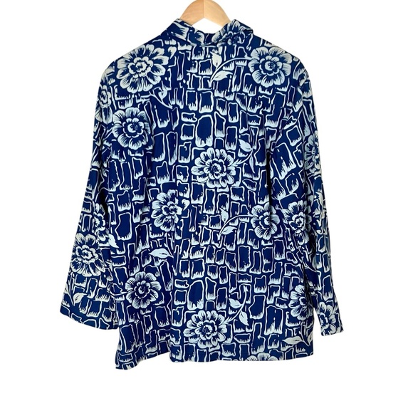 Ilana Kohn Melvin Stone Flower Navy 100% Cotton Long Sleeve Button Down Medium - Picture 4 of 6